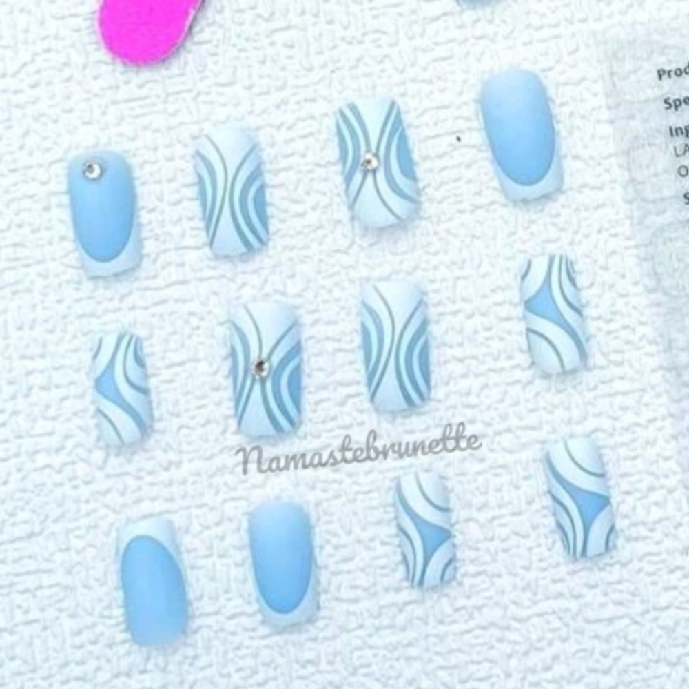 2/$16 Rhinestone Blue Press On Nails - Picture 5 of 8